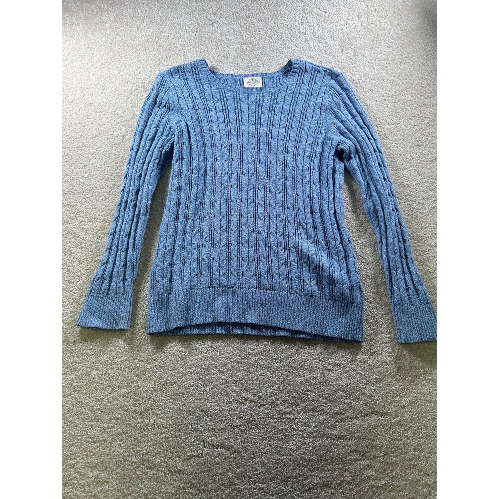 St John's Bay Fisherman Sweater Women's Blue PXL Cotton Cable‎ Knit